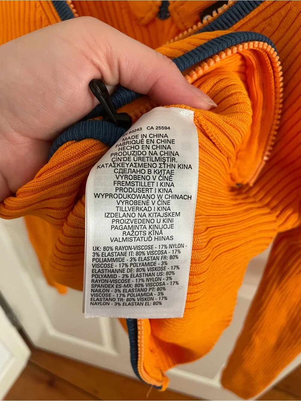 Diesel Orange Ribbed Zip Top with Navy Trim - Picture 6 of 9